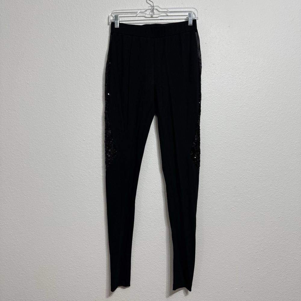 NWT‎ Naeem Khan Black Leggings Mesh Cutouts with Sequins Womens Size 8